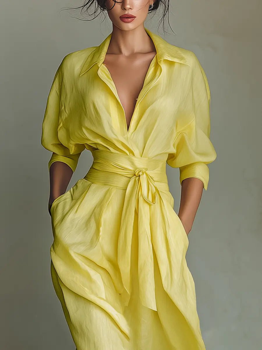 Dames Linen Maxi Blouse-jurk met V-hals