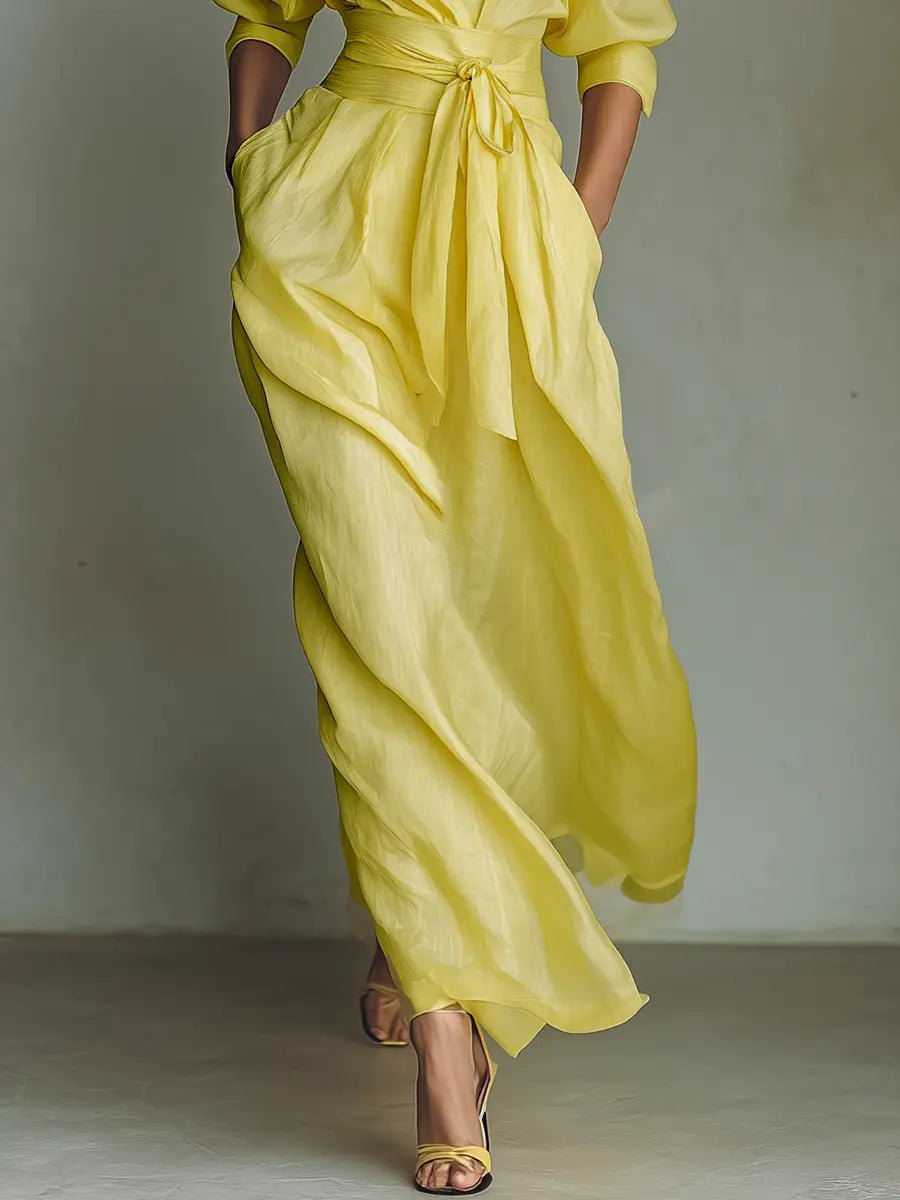 Dames Linen Maxi Blouse-jurk met V-hals