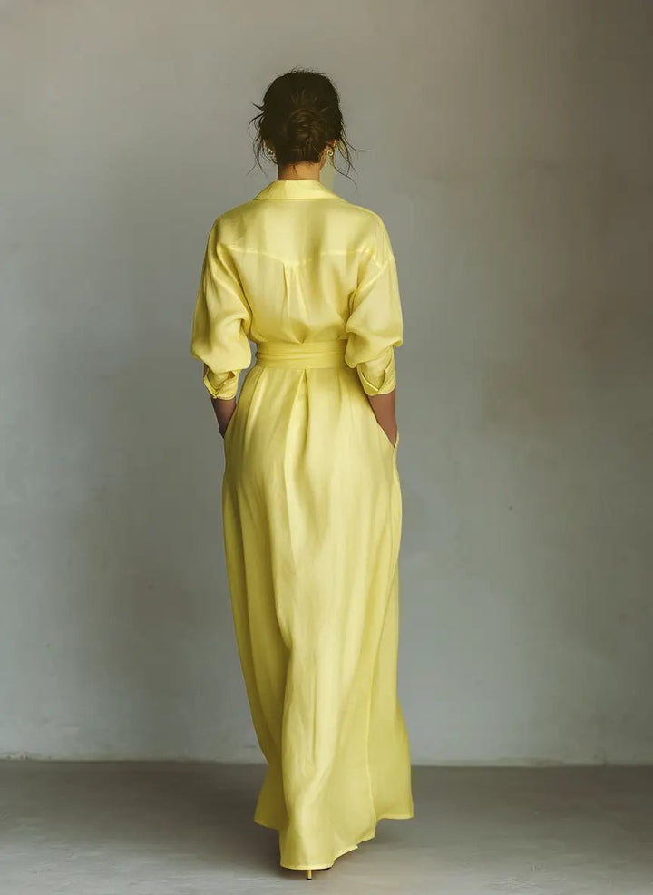 Dames Linen Maxi Blouse-jurk met V-hals