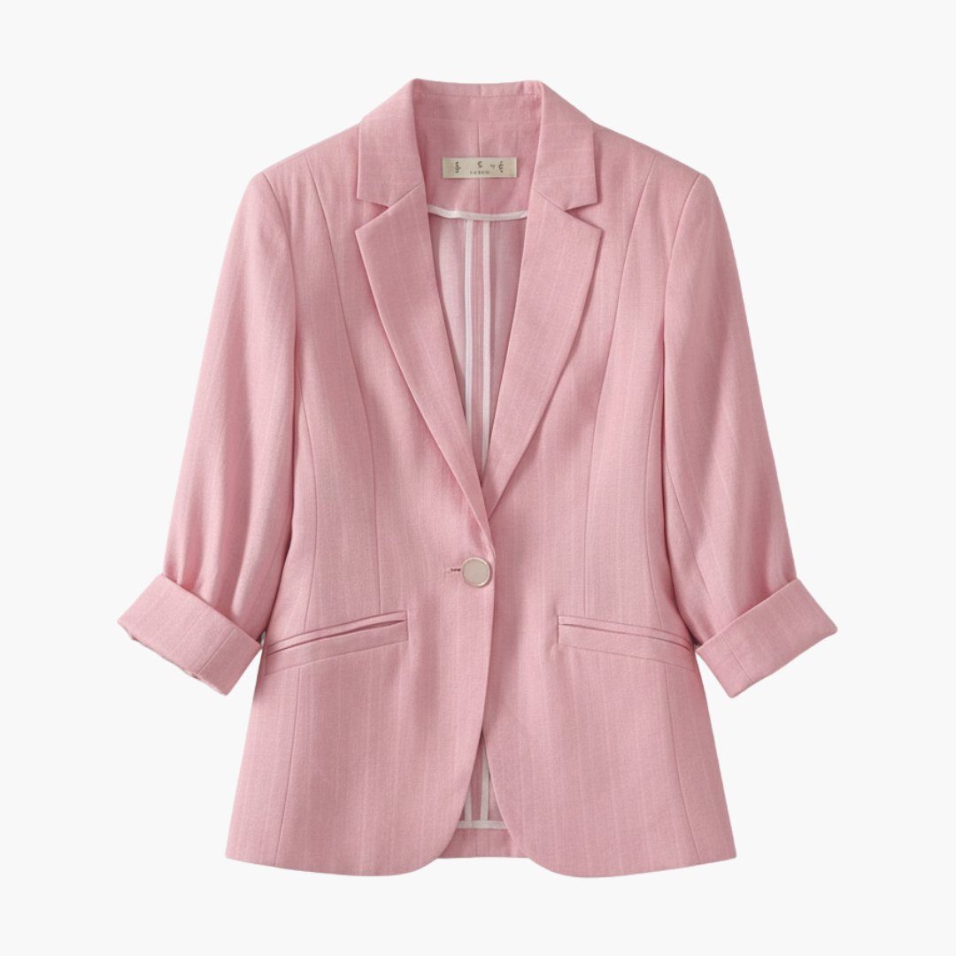 Dames Linnen Blazer Driekwart Mouwen Enkele Knoop