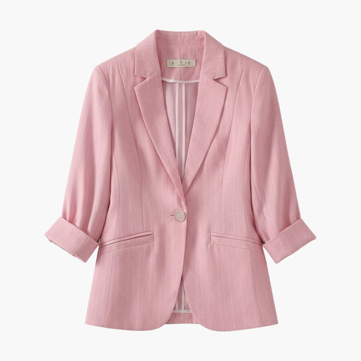 Dames Linnen Blazer Driekwart Mouwen Enkele Knoop