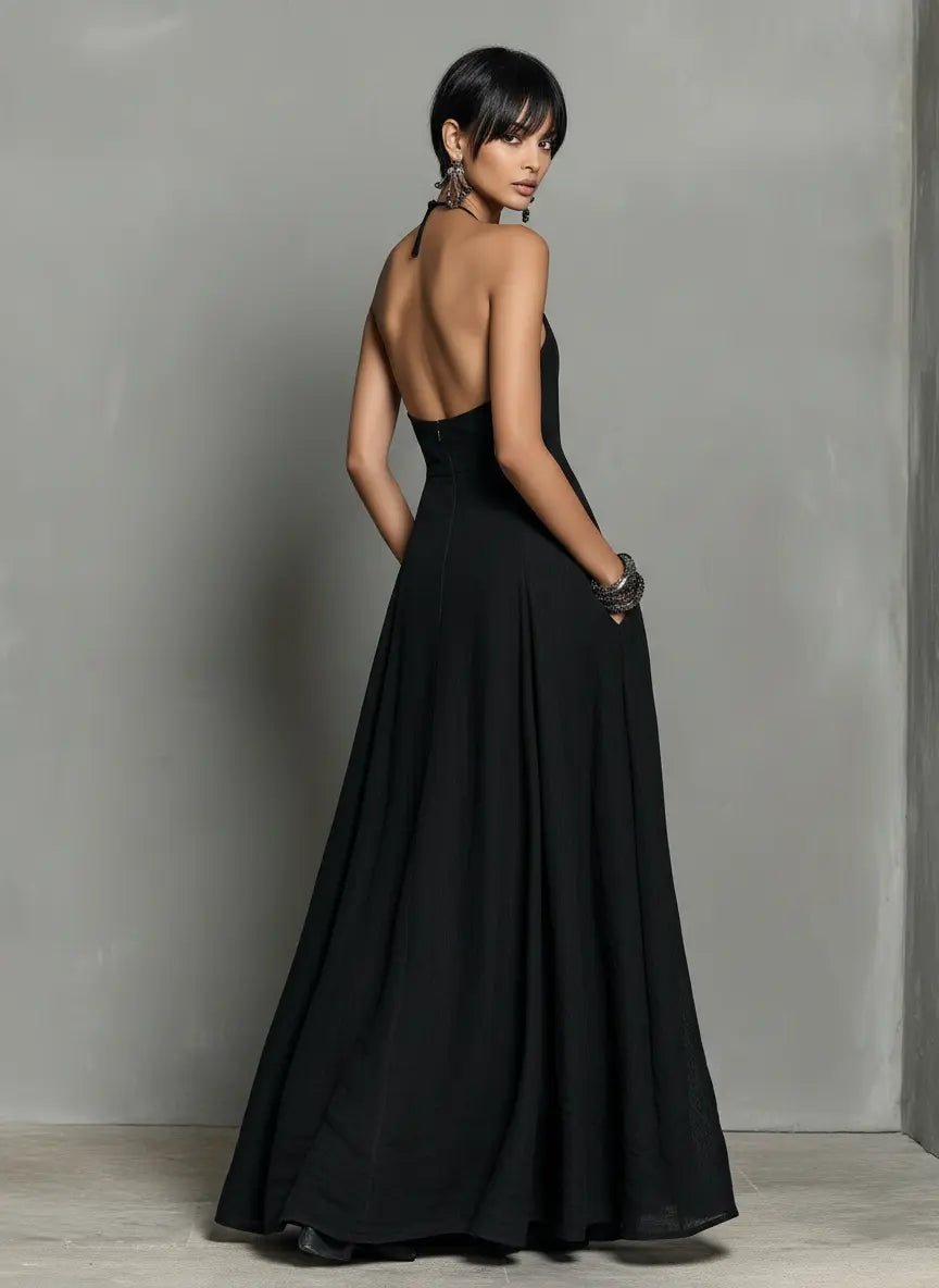 Dames Linnen Halter Maxi Jurk