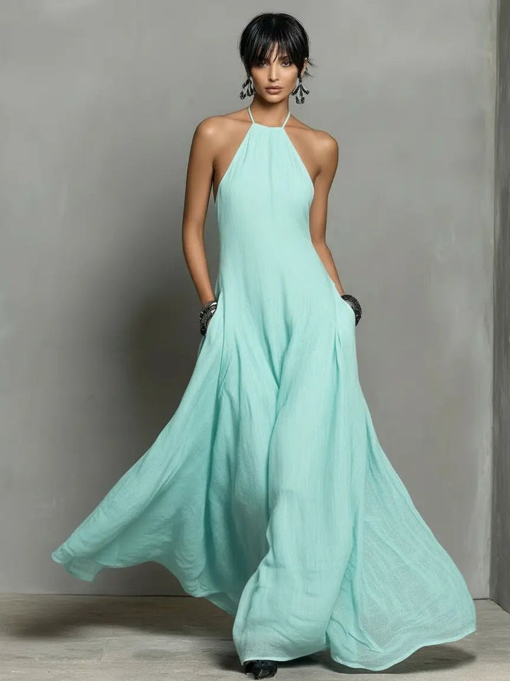 Dames Linnen Halter Maxi Jurk - Mint Green