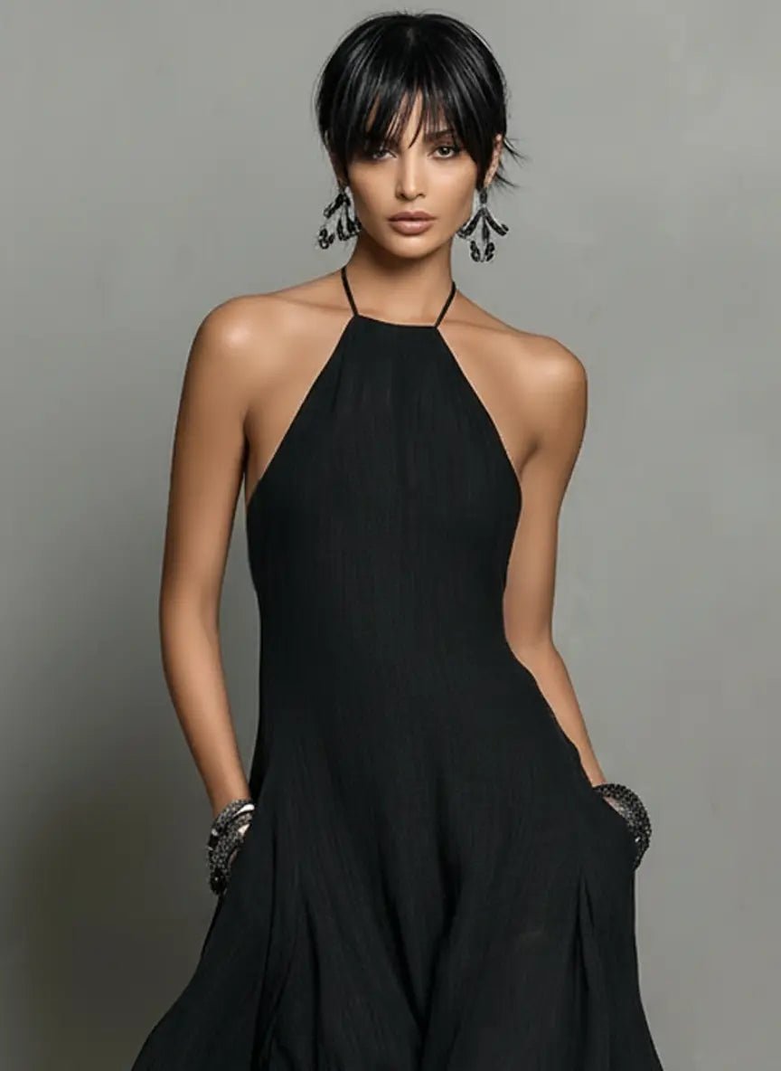 Dames Linnen Halter Maxi Jurk