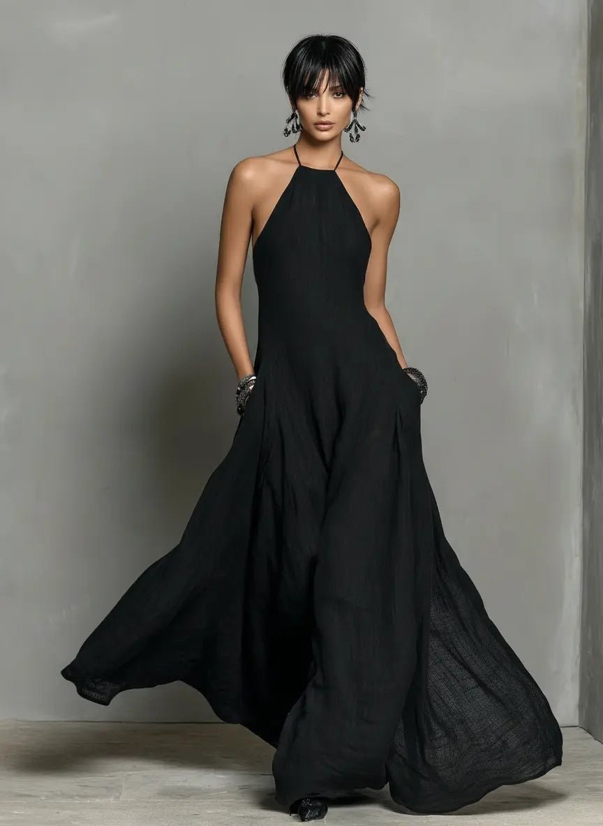 Dames Linnen Halter Maxi Jurk