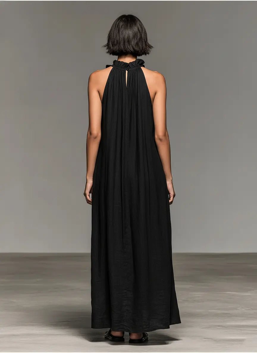 Dames Linnen Mouwloze Maxi Jurk met Ruches
