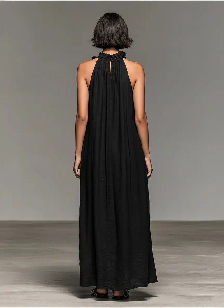 Dames Linnen Mouwloze Maxi Jurk met Ruches