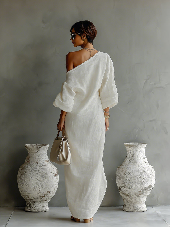 Dames Linnen One-Shoulder Maxi Jurk