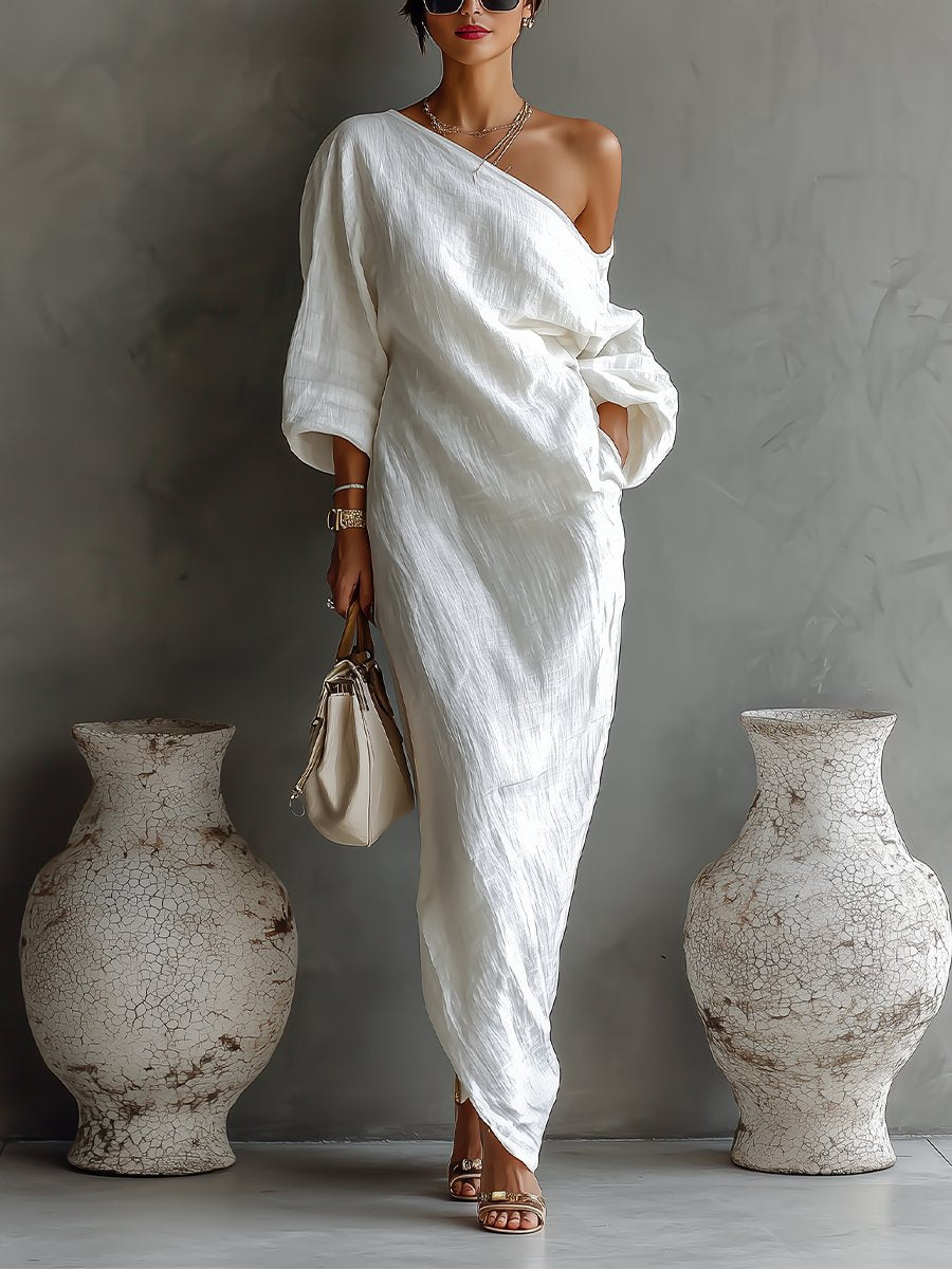 Dames Linnen One-Shoulder Maxi Jurk