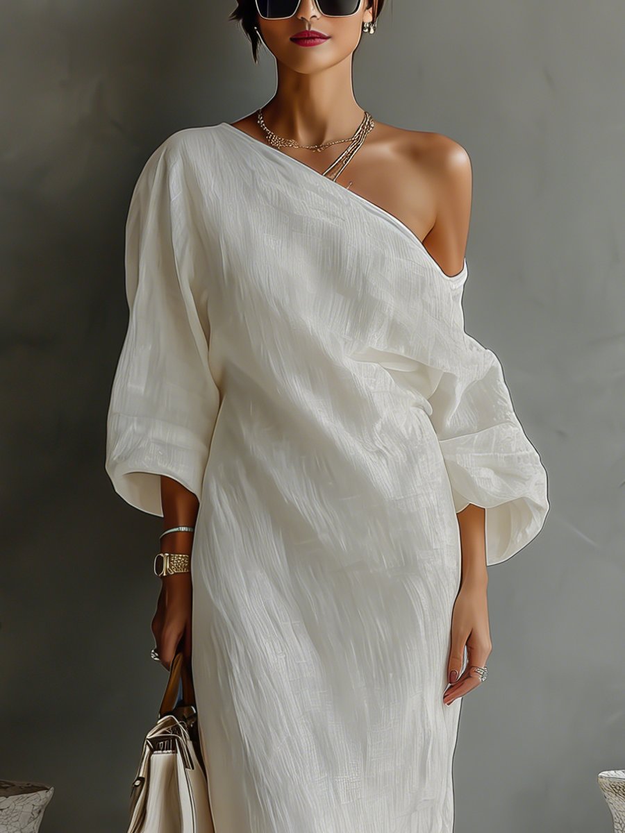 Dames Linnen One-Shoulder Maxi Jurk