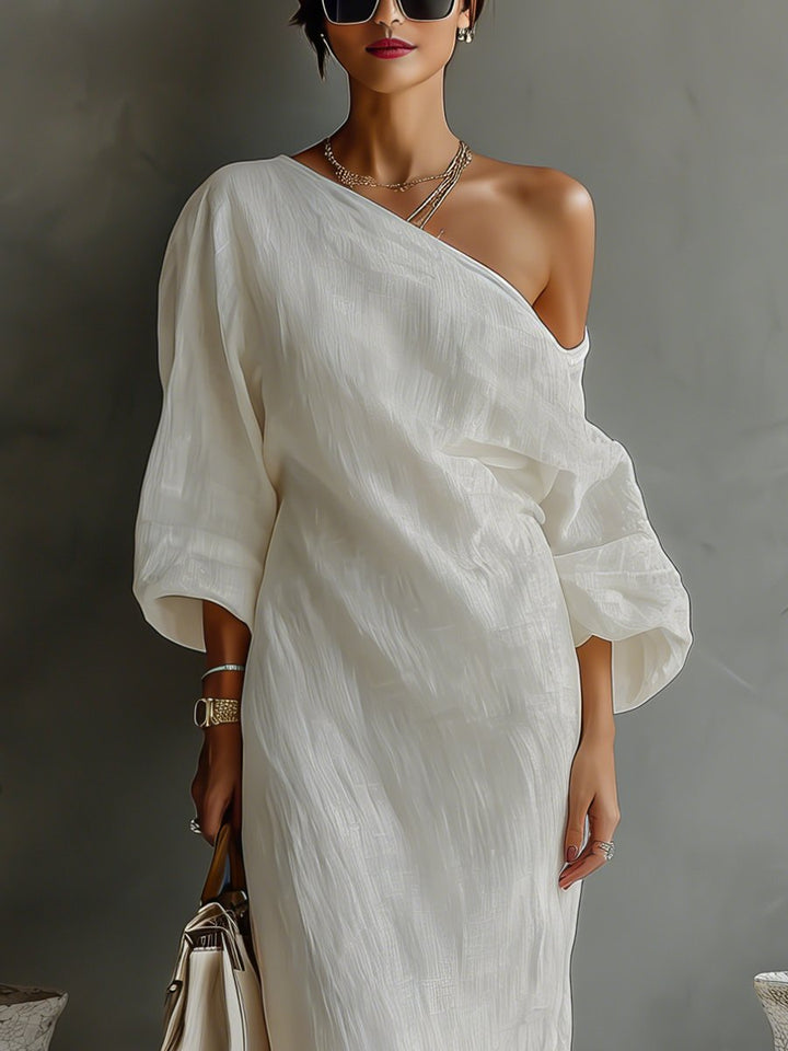 Dames Linnen One-Shoulder Maxi Jurk