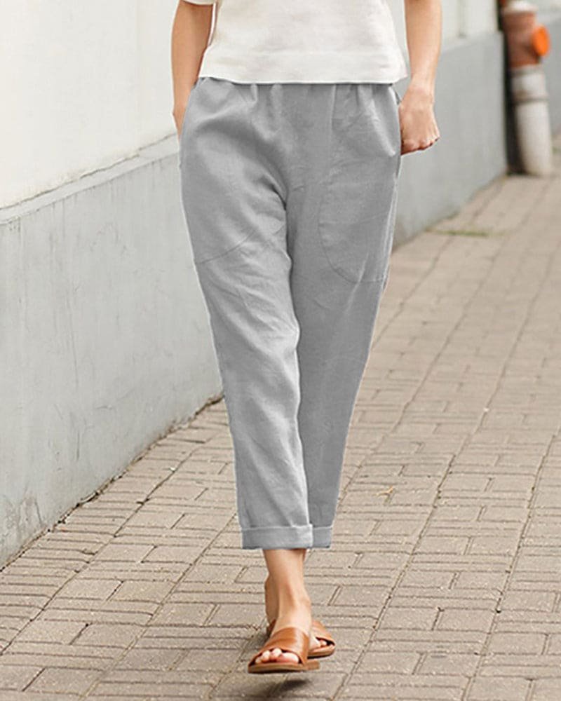 Dames Linnen Relaxed-Fit Harem Broek - Gray