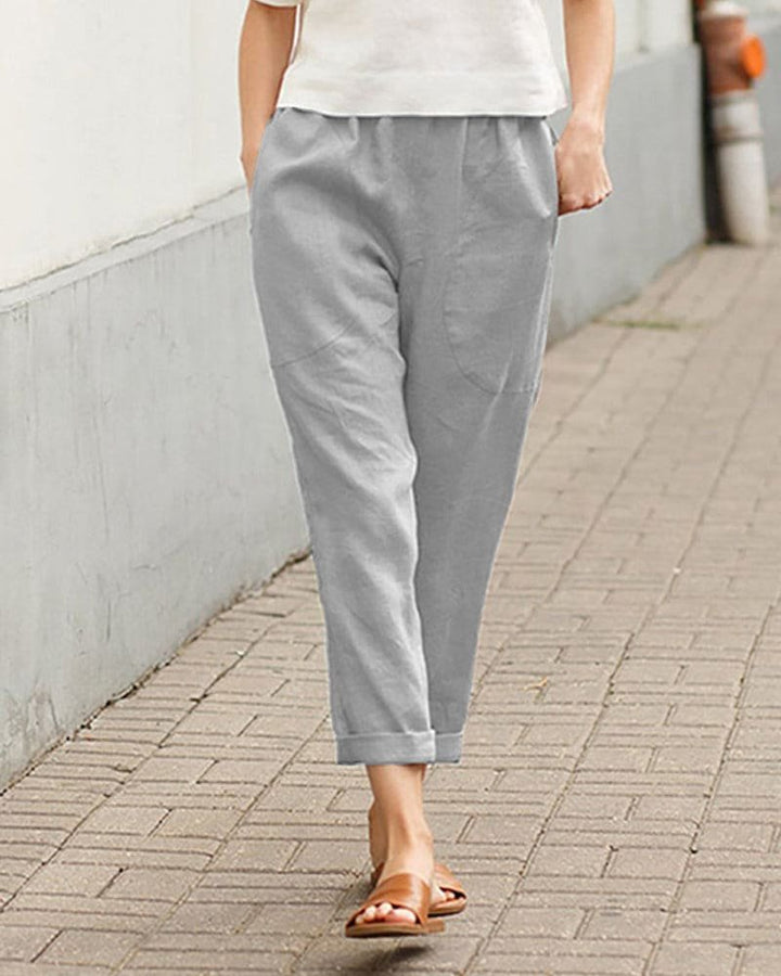 Dames Linnen Relaxed-Fit Harem Broek - Gray