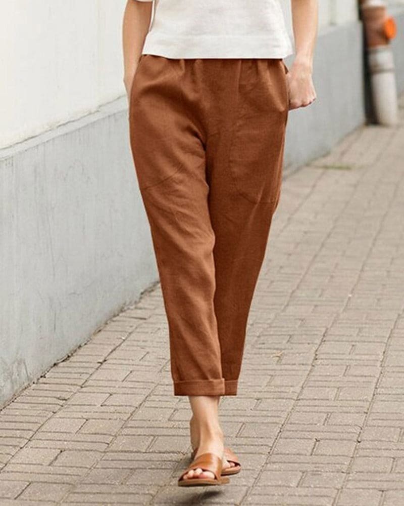 Dames Linnen Relaxed-Fit Harem Broek - Brown