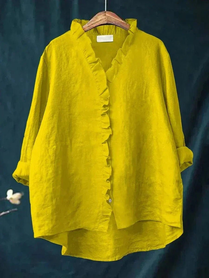 Dames Linnen Ruffle Blouse Relaxed-Fit - Yellow