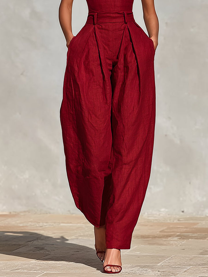 Dames Linnen Spaghetti-Band V-Hals Wide-Leg Jumpsuit