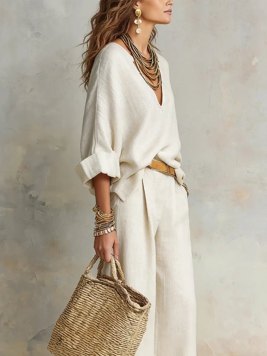 Dames Linnen Tweedelige Set Losse Zomeroutfit