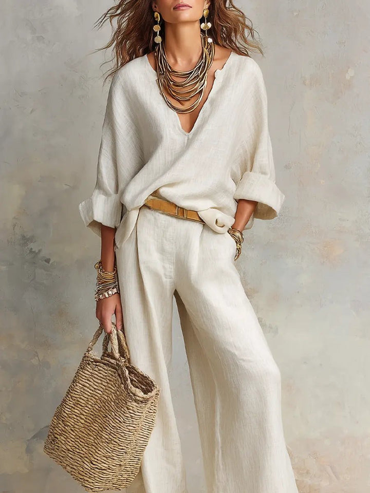 Dames Linnen Tweedelige Set Losse Zomeroutfit