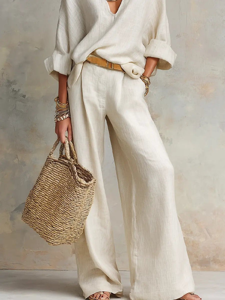 Dames Linnen Tweedelige Set Losse Zomeroutfit