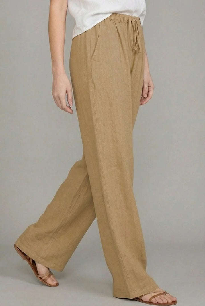 Dames Linnen Wide Leg Pants Elastische Taille Zomerbroek