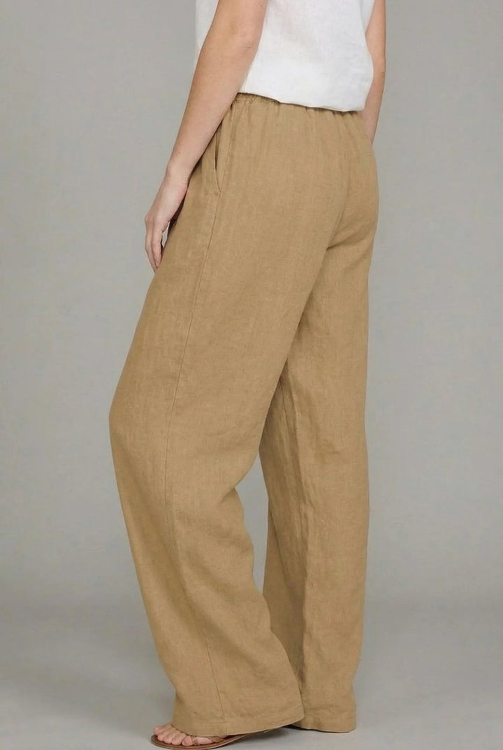 Dames Linnen Wide Leg Pants Elastische Taille Zomerbroek