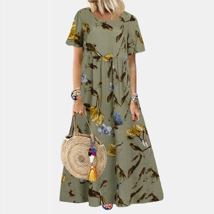 Dames Losvallende Bloemenprint Maxi-jurk Korte Mouwen - Green