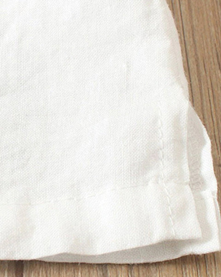 Dames Losvallende Linnen Blouse Asymmetrische Knoopsluiting