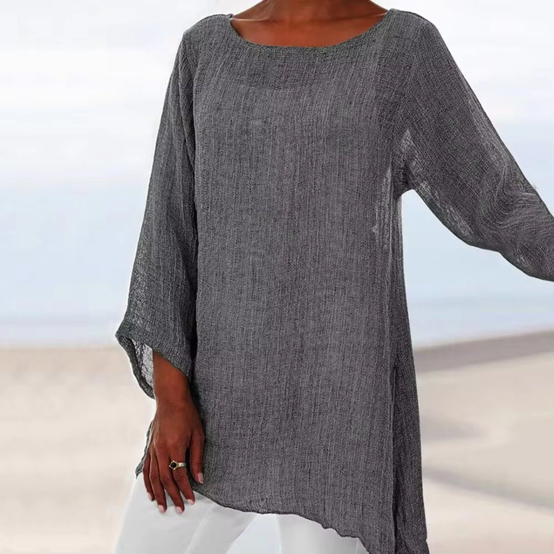 Dames Luchtig Linnen Oversized Longsleeve Top - Grijs