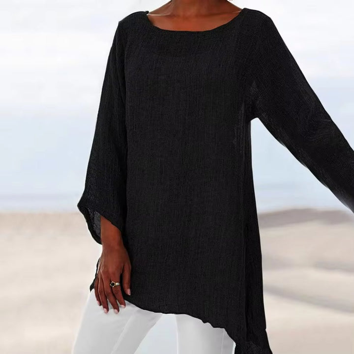 Dames Luchtig Linnen Oversized Longsleeve Top - Zwart