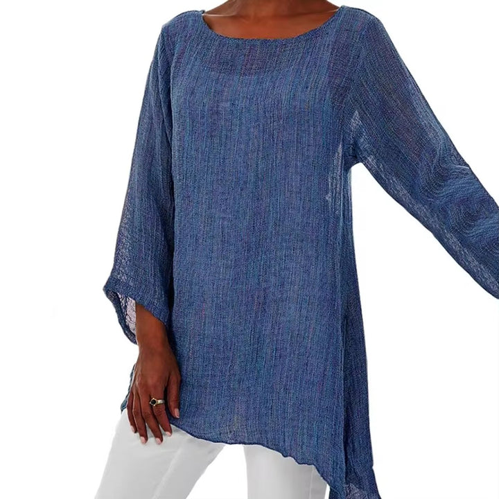 Dames Luchtig Linnen Oversized Longsleeve Top - Blauw