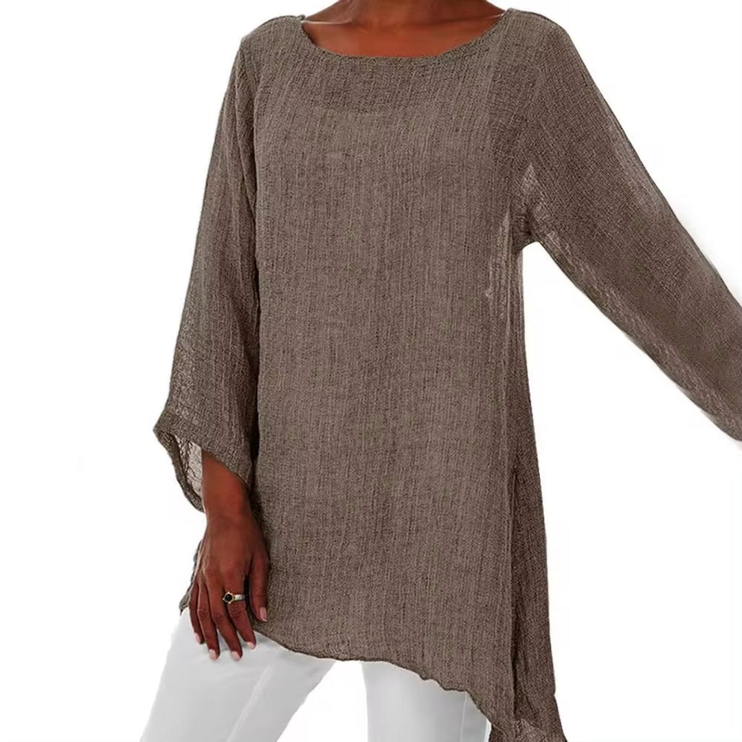 Dames Luchtig Linnen Oversized Longsleeve Top - Khaki
