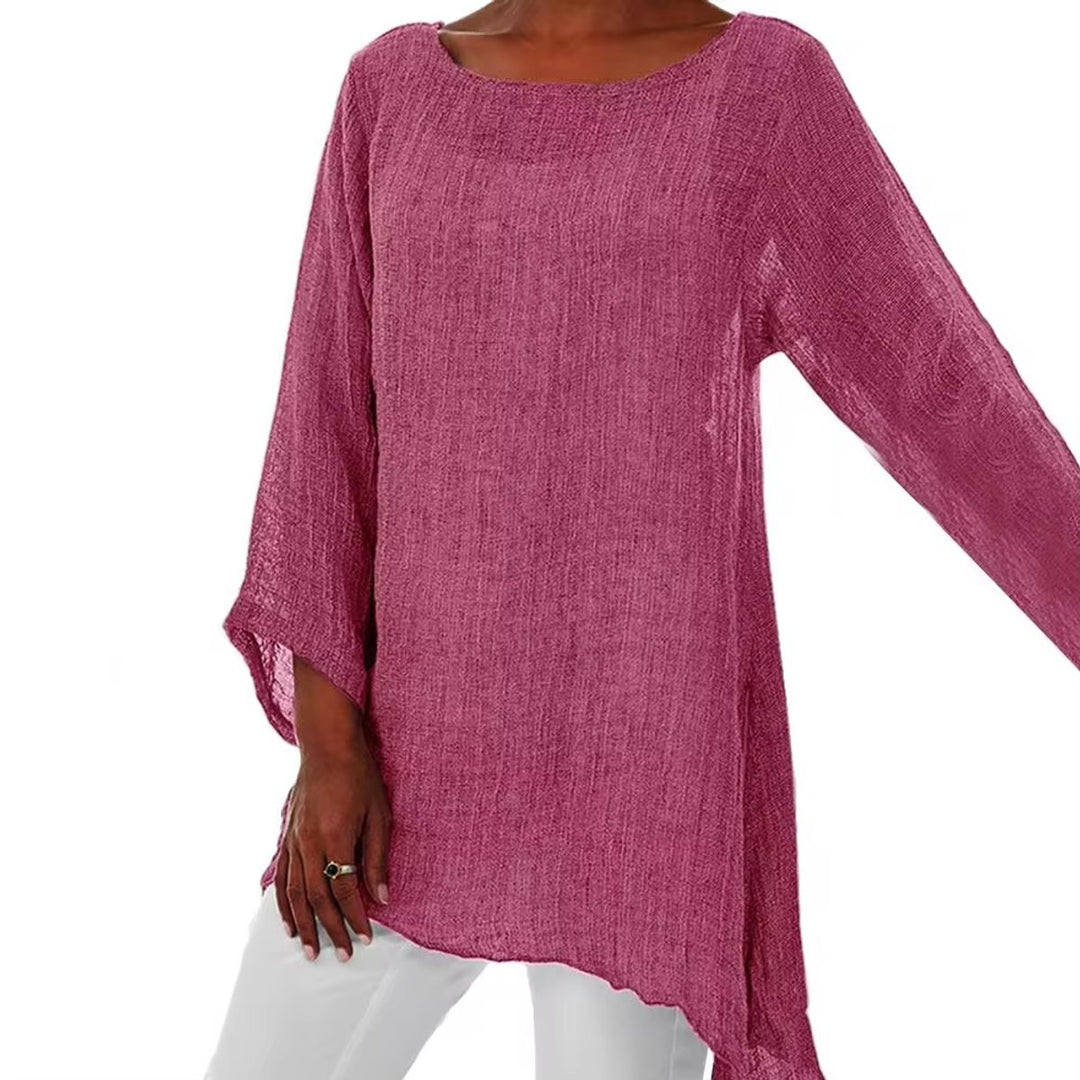 Dames Luchtig Linnen Oversized Longsleeve Top - Roze