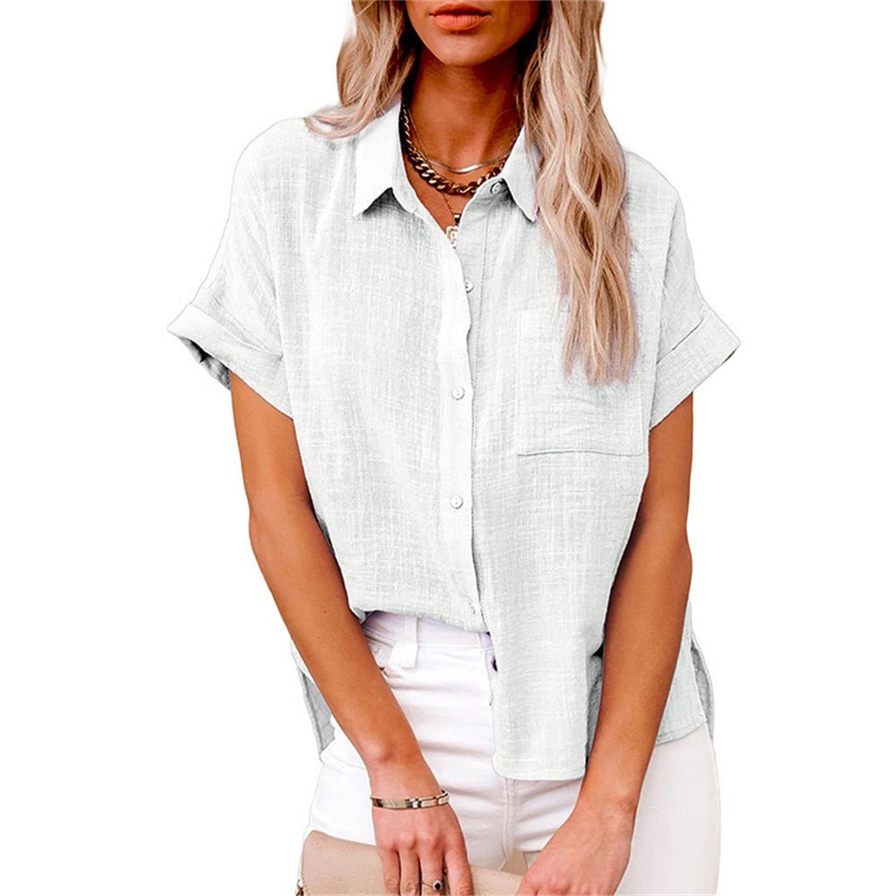 Dames Luchtige Korte Mouw Button-Down Blouse - White