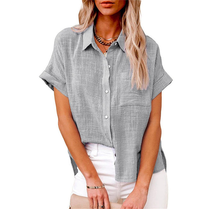 Dames Luchtige Korte Mouw Button-Down Blouse - Gray