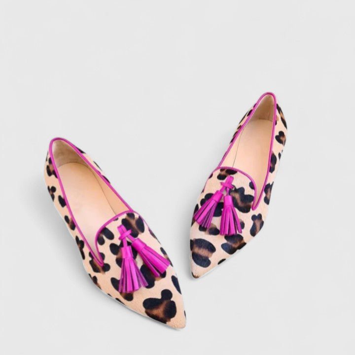Dames Luipaardprint Instappers Puntneus Loafers Fuchsia Kwastjes - Pink