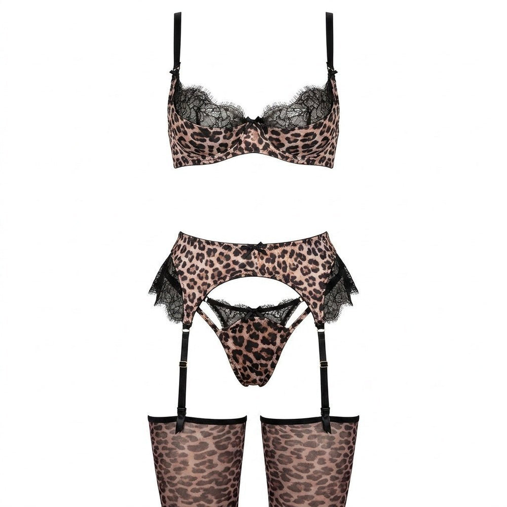 Dames Luipaardprint Kanten Lingerieset - Leopard