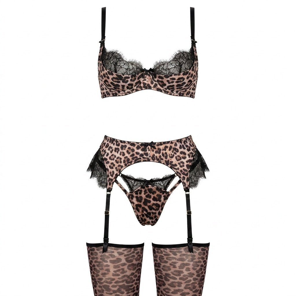 Dames Luipaardprint Kanten Lingerieset - Leopard