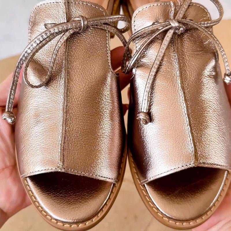 Dames Metallic Open Teen Sandalen Strikbandje Plat