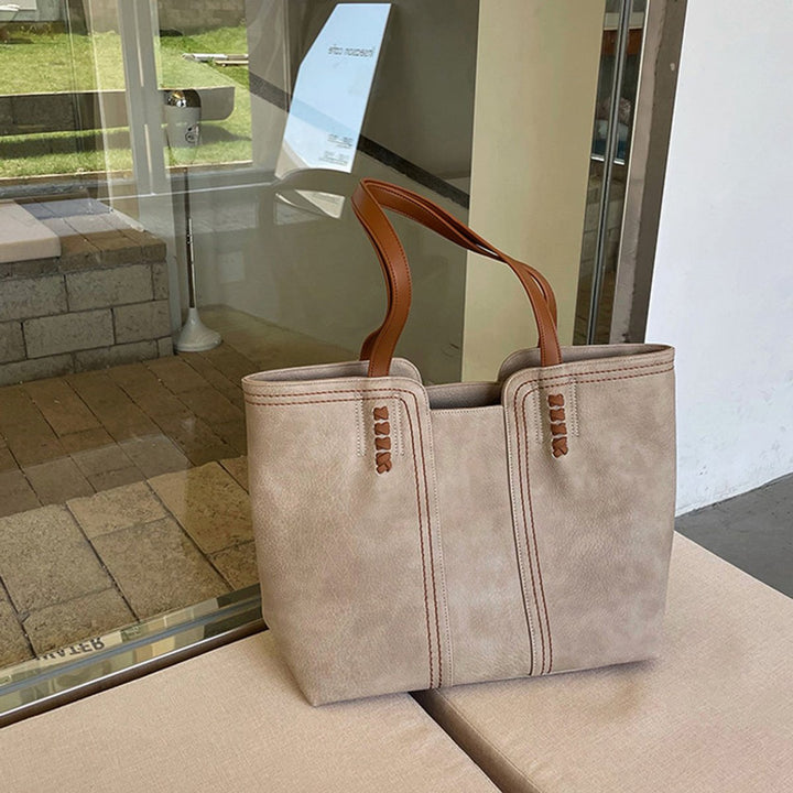 Dames Minimalistische Kunstleren Tote Bag Ruime Schoudertas - Khaki