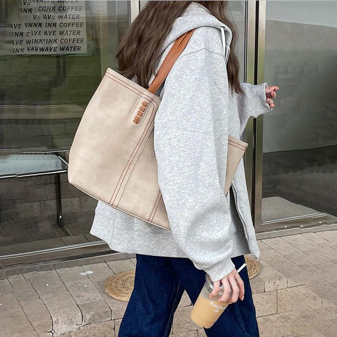 Dames Minimalistische Kunstleren Tote Bag Ruime Schoudertas