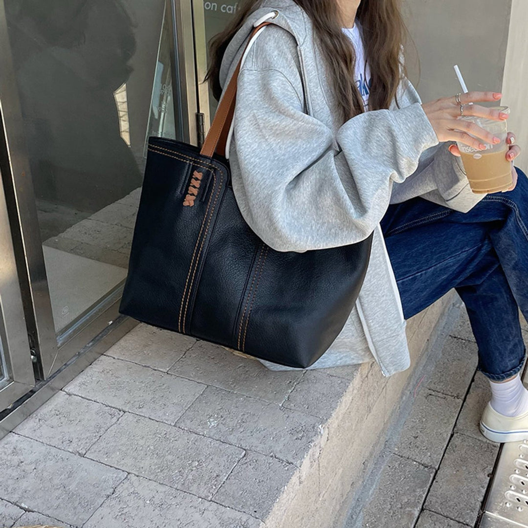 Dames Minimalistische Kunstleren Tote Bag Ruime Schoudertas