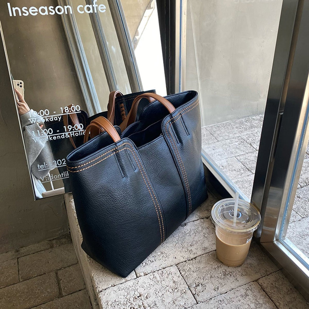 Dames Minimalistische Kunstleren Tote Bag Ruime Schoudertas