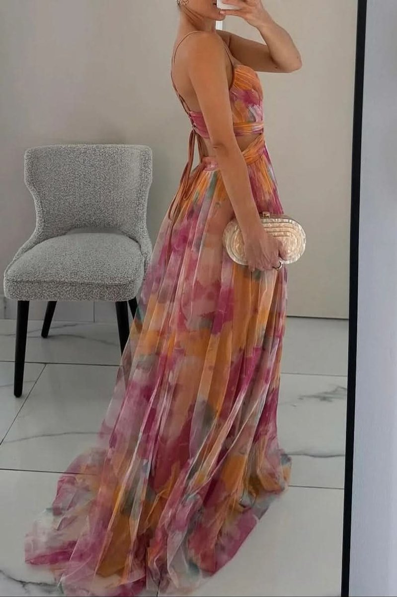 Dames Mouwloze Bloemenprint Maxi Cocktail Dress A-Lijn
