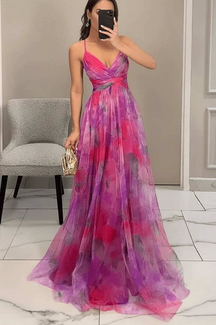 Dames Mouwloze Bloemenprint Maxi Cocktail Dress A-Lijn