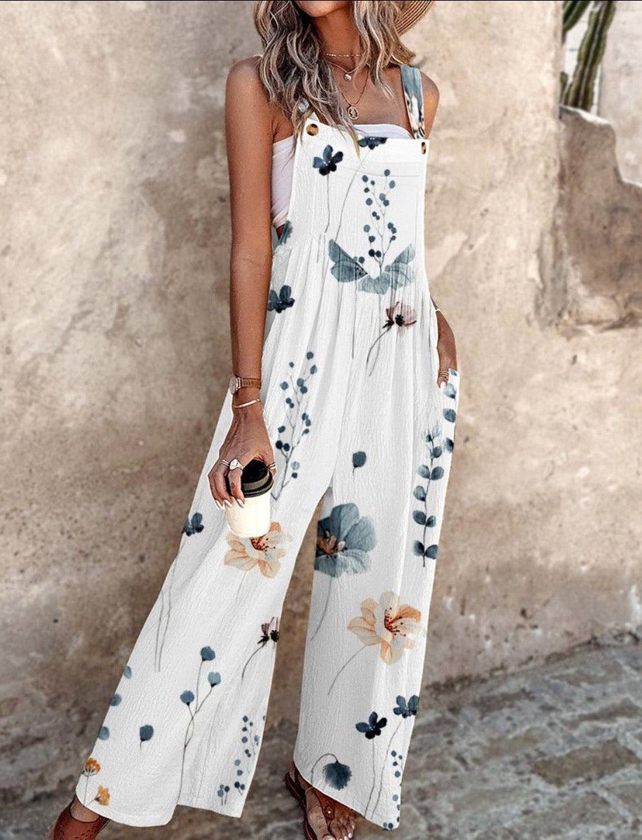 Dames Mouwloze Bloemenprint Wide-Leg Jumpsuit Tuinbroek