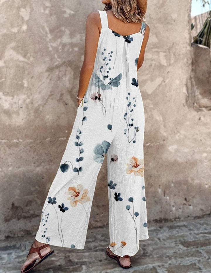 Dames Mouwloze Bloemenprint Wide-Leg Jumpsuit Tuinbroek