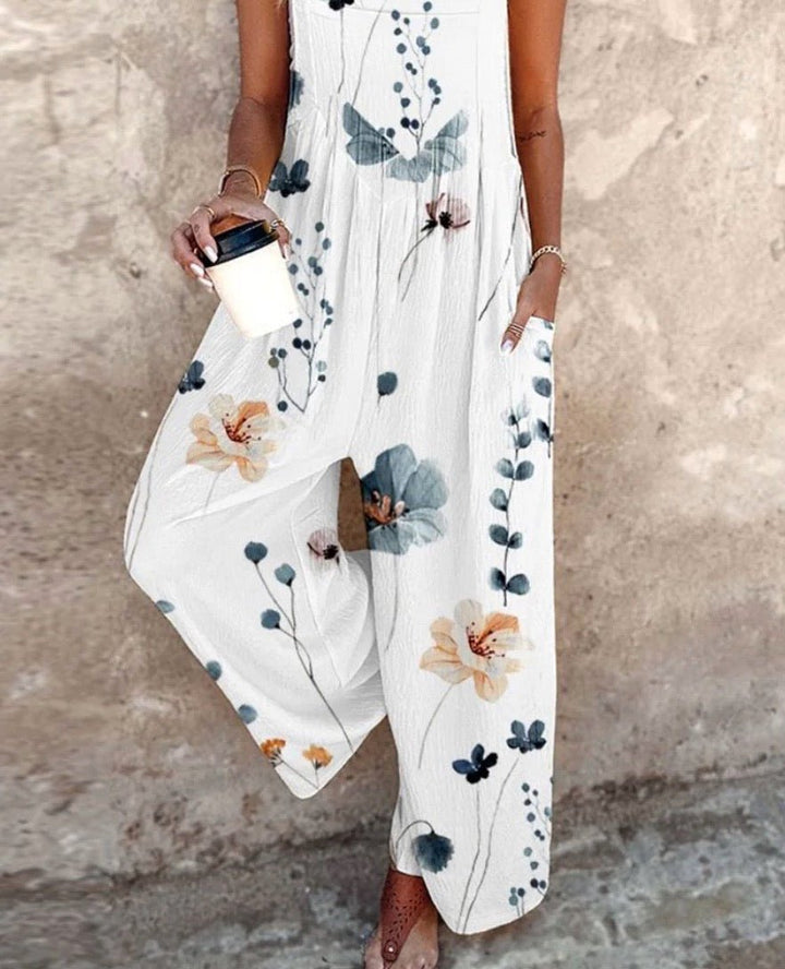 Dames Mouwloze Bloemenprint Wide-Leg Jumpsuit Tuinbroek