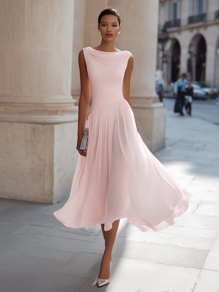 Dames Mouwloze Geplooide Midi-jurk - Pink