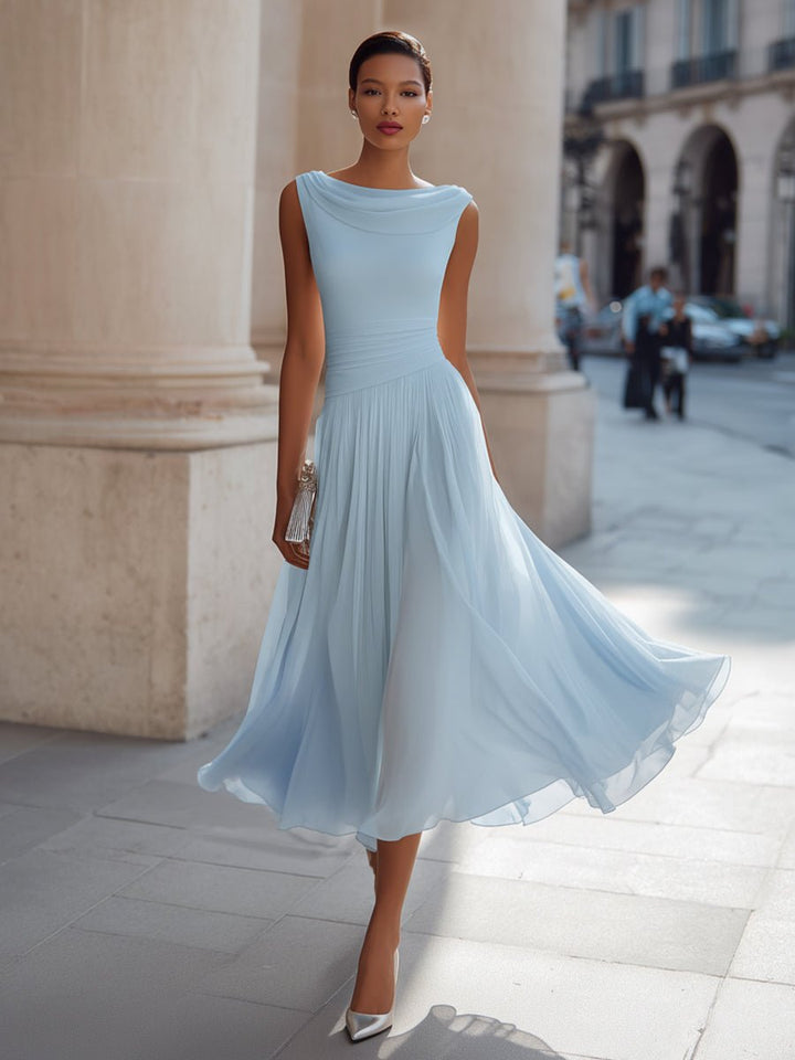Dames Mouwloze Geplooide Midi-jurk - Sky Blue