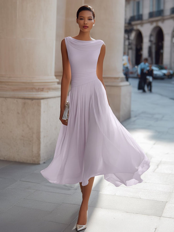 Dames Mouwloze Geplooide Midi-jurk - Lavender
